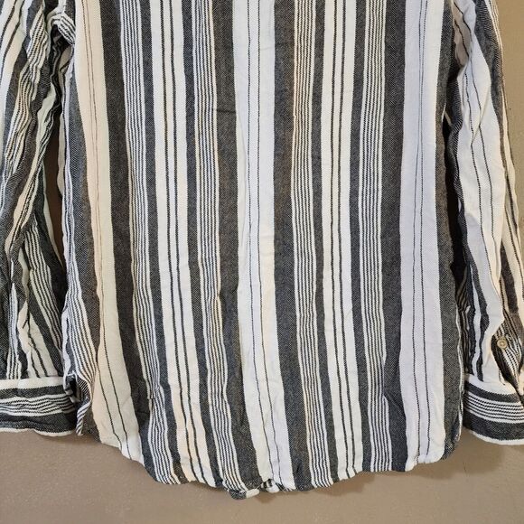 Merona Womens Knit Top Size M White Black Striped Long Sleeve Button Down - Picture 9 of 9